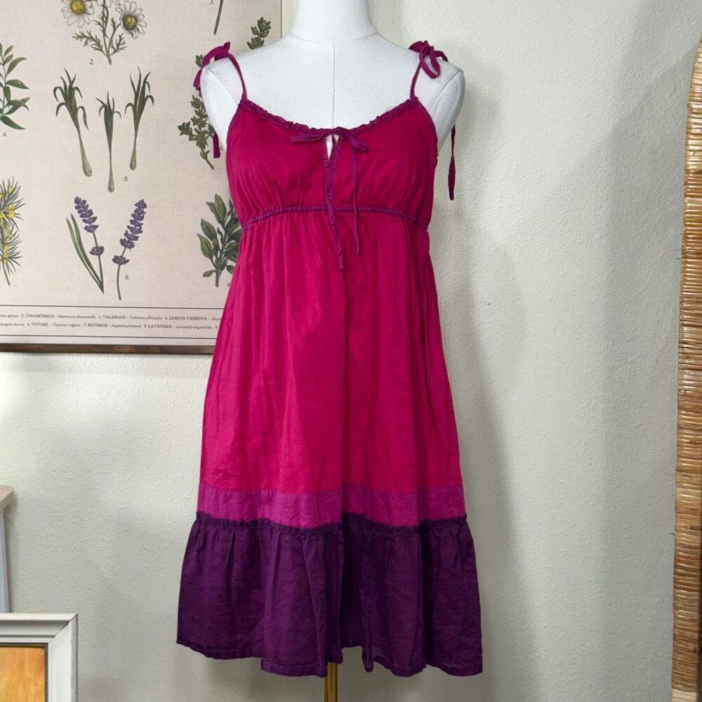 Y2k Pink Purple Tiered Tie Strap Babydoll Dress Whimsy Twee Preppy Hippie Boho M